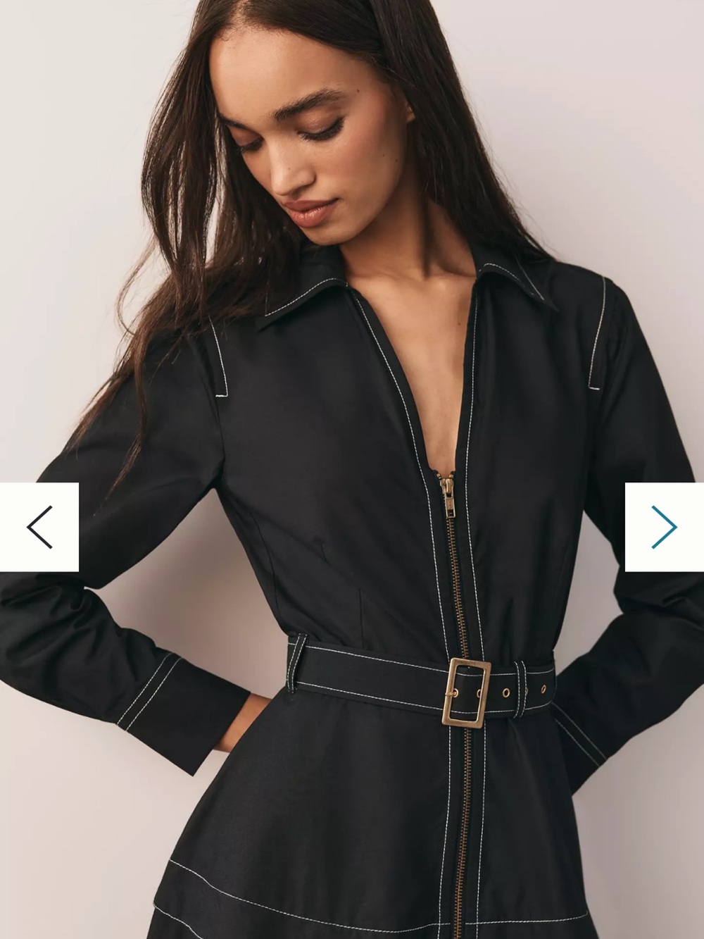 Anthropologie Long-Sleeve
Belted Front-Zip Midi Dress Black L - Picture 2 of 9